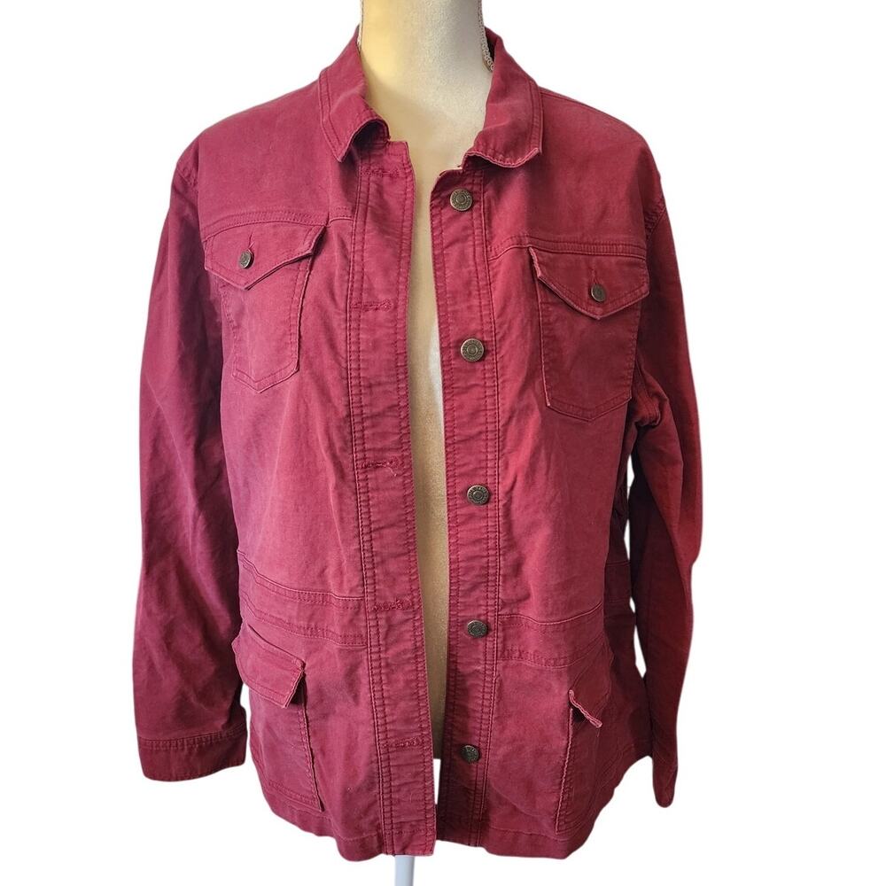 Eddie Bauer Washed Burgundy Button Down Outdoor Shacket Light Jacket Size XL